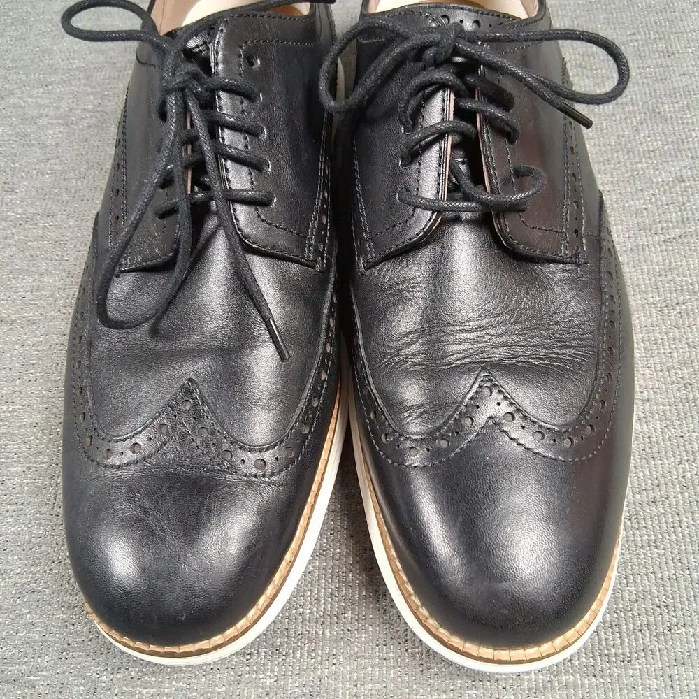 Cole Haan Grand.OS Mens Black Leather Wingtip Oxford Shoes C26469 Sz 9.5 M